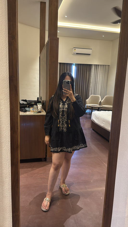 Black Boho Embroidered Dress