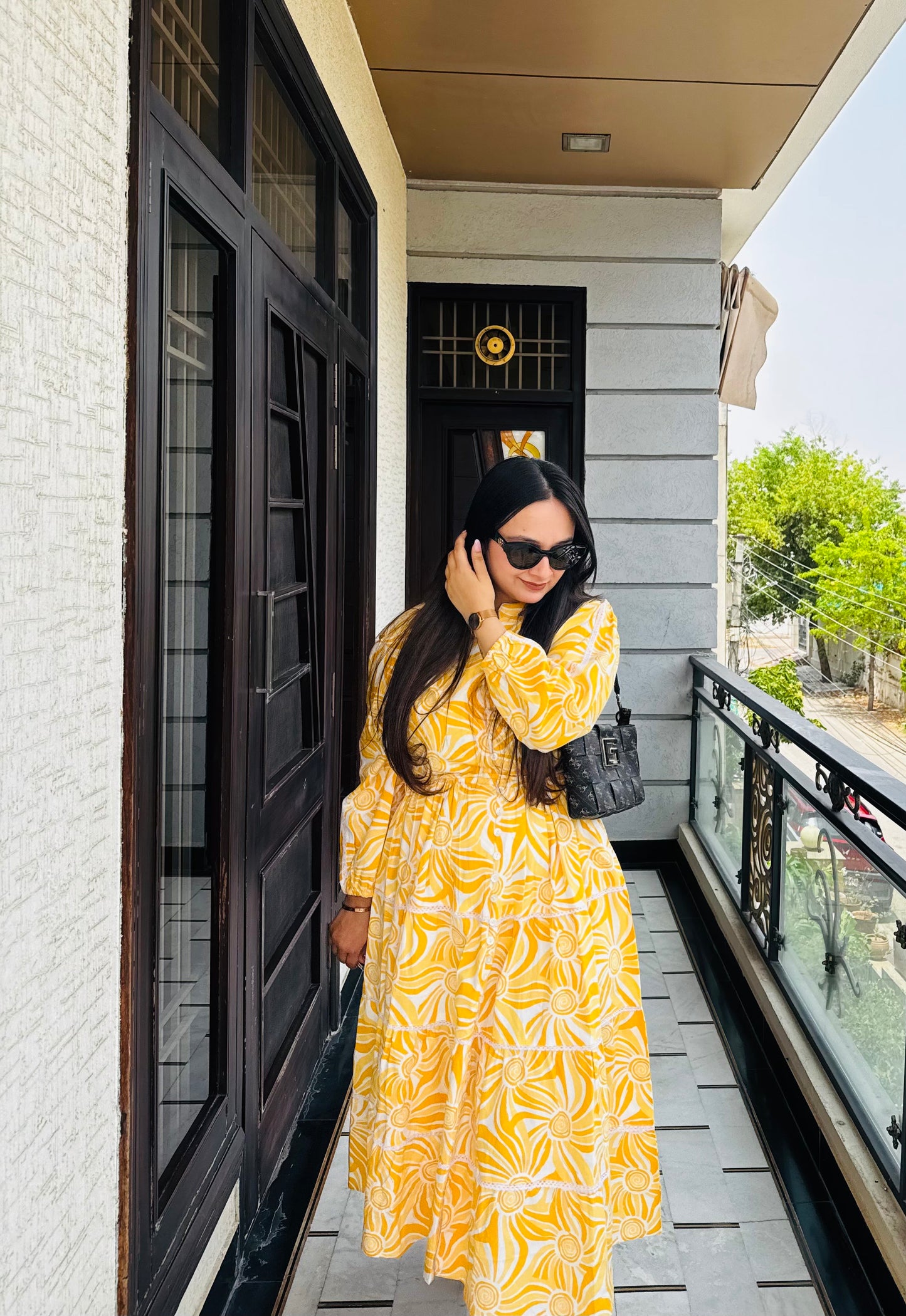 Sunshine Yellow Floral Midi Dress