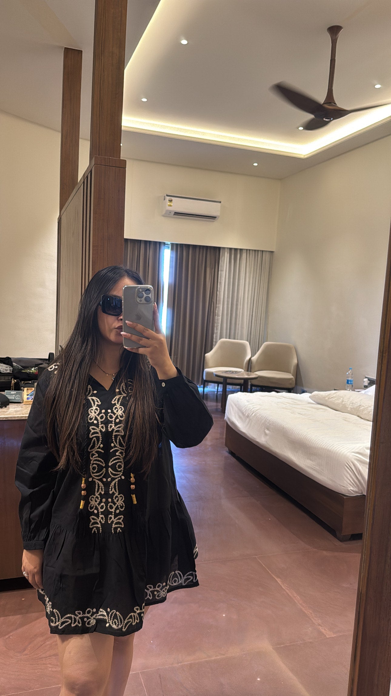 Black Boho Embroidered Dress